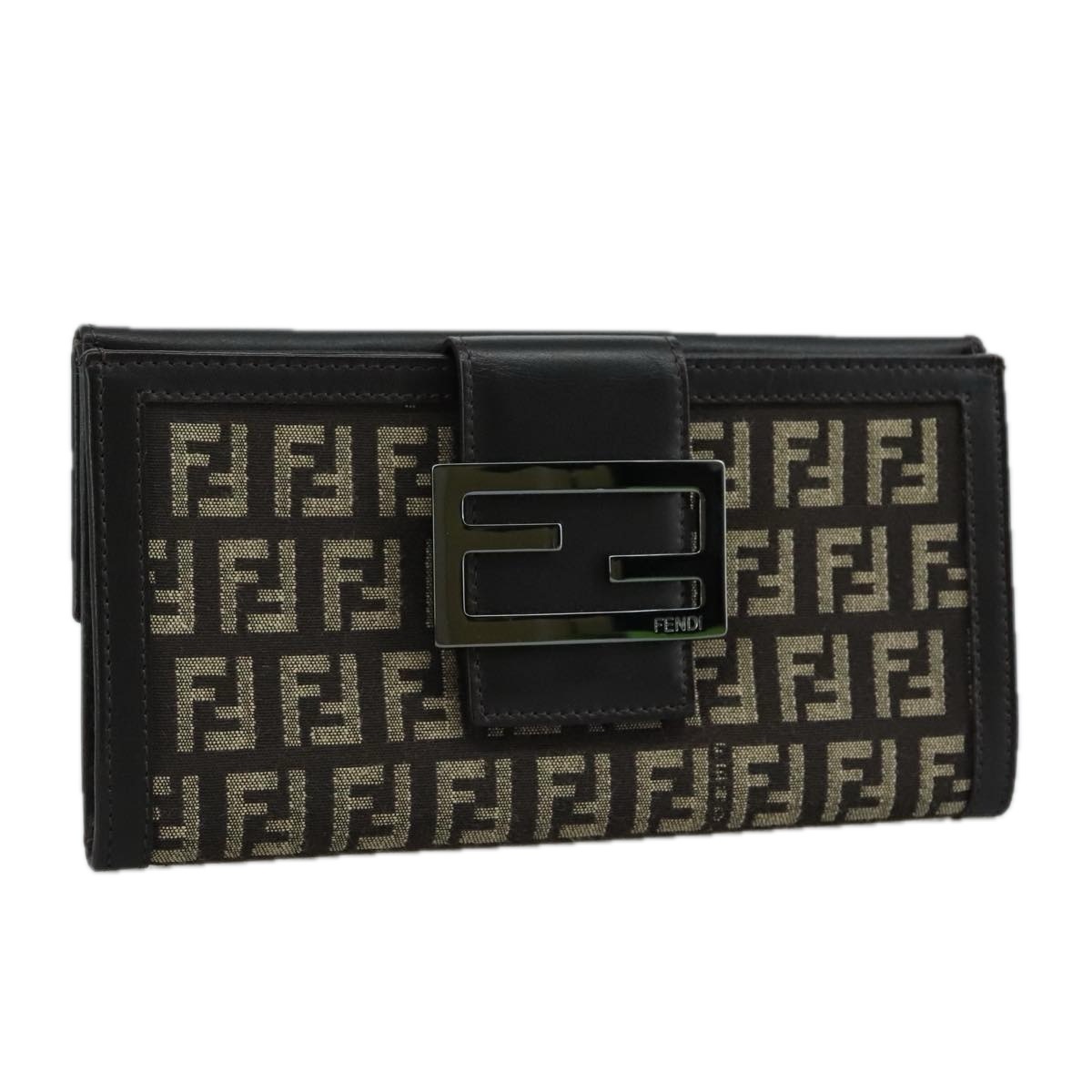 Fendi Zucchino Canvas Wallet Brown Auth Am7414v
